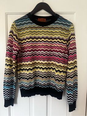 Missoni Multicolor Zigzag Crewneck Sweater with Black Trim